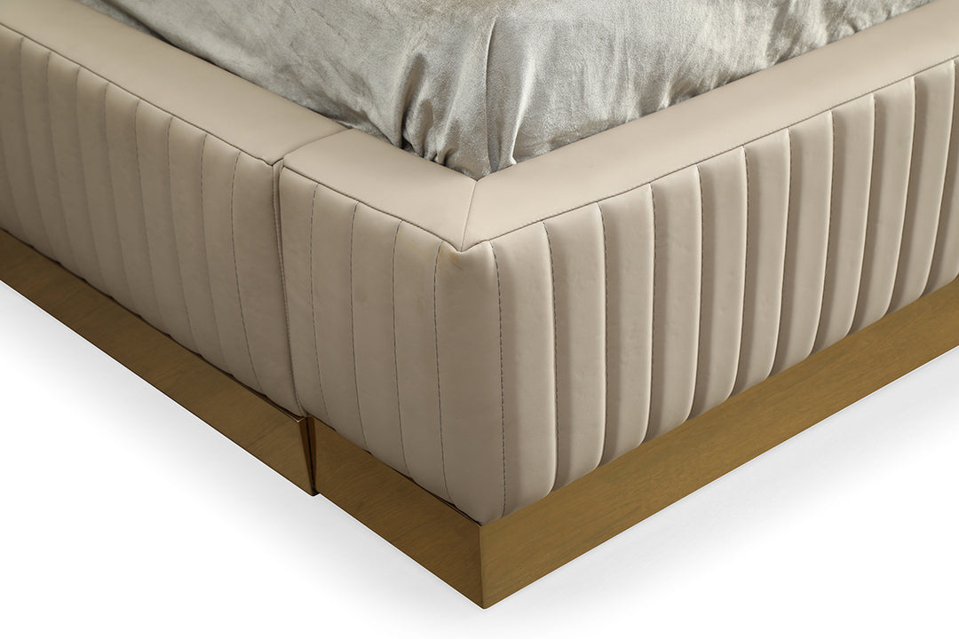 Sterling Modern Beige Bonded Leather & Gold Bed