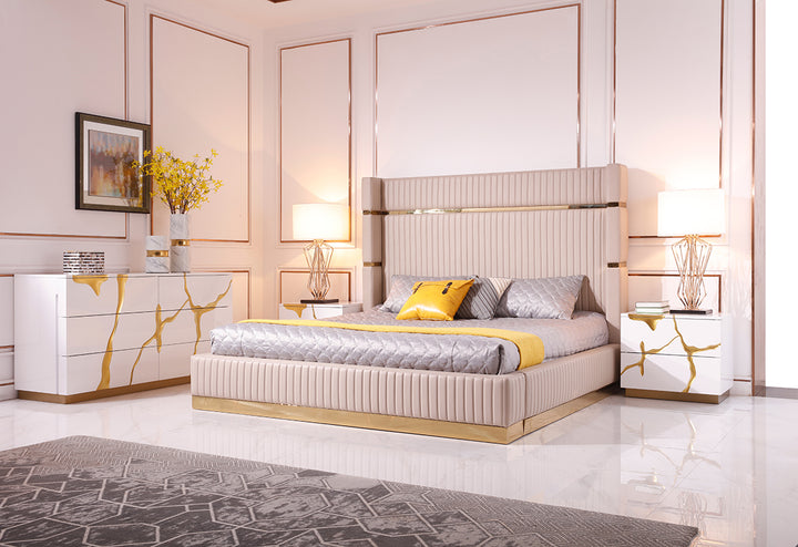 Sterling Modern Beige Bonded Leather  and  Gold Bed