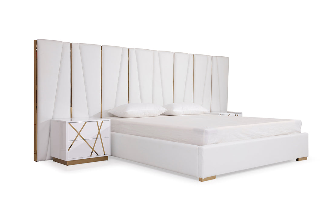 Nixa Modern White Bonded Leather  and  Gold Bed