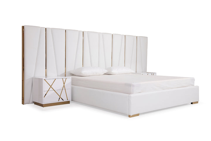 Nixa Modern White Bonded Leather &amp; Gold Bed