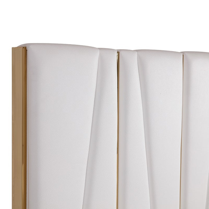 Nixa Modern White Bonded Leather &amp; Gold Bed