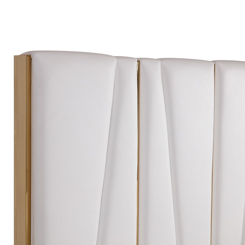 Nixa Modern White Bonded Leather & Gold Bed