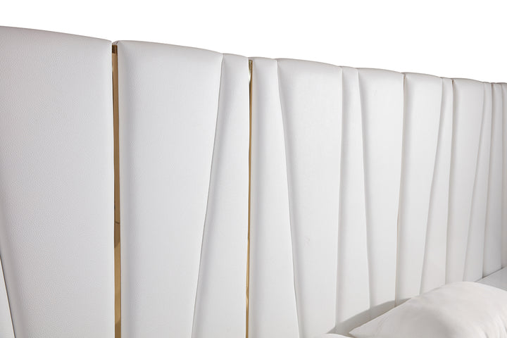 Nixa Modern White Bonded Leather &amp; Gold Bed
