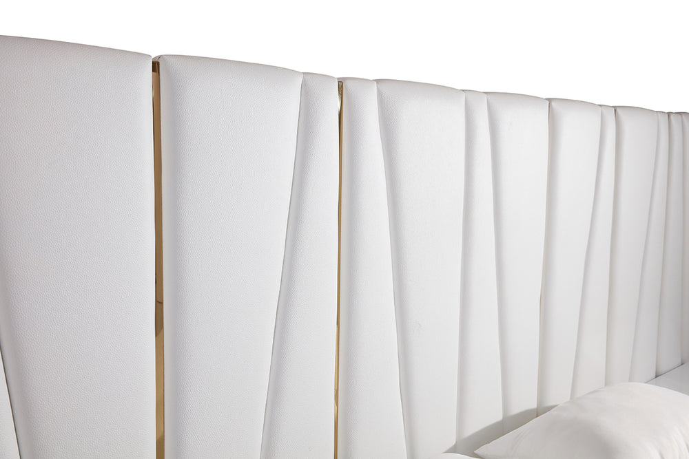 Nixa Modern White Bonded Leather & Gold Bed - View 3