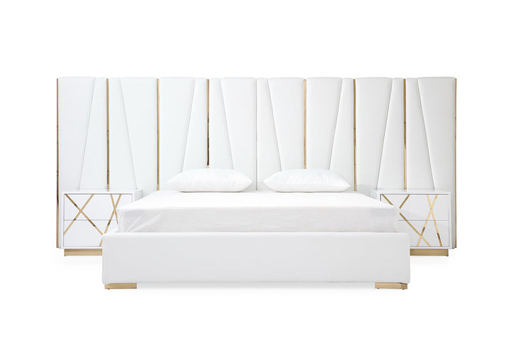 Nixa Modern White Bonded Leather &amp; Gold Bed