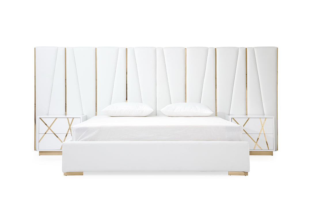Nixa Modern White Bonded Leather & Gold Bed