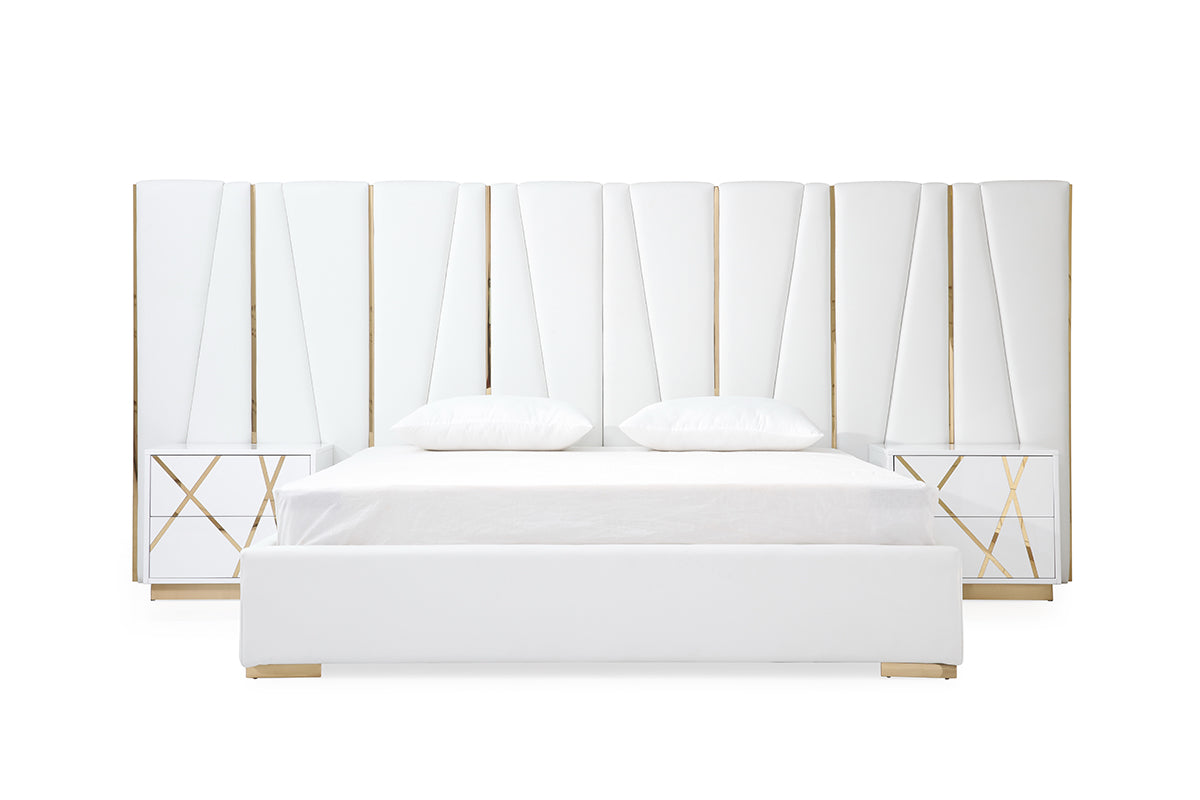 Nixa Modern White Bonded Leather  and  Gold Bed