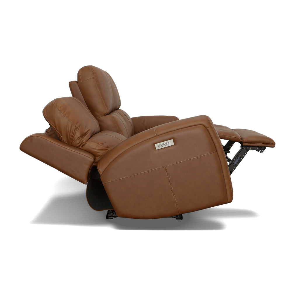 Linden Leather Power Reclining Sofa with Power Headrests & Lumbar in Caramel