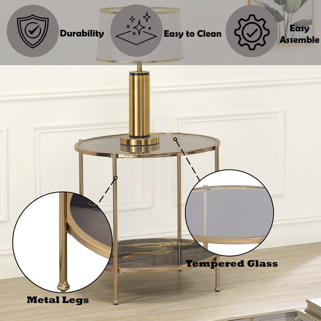 Fiorella - Marble Print Glass End Table - Black