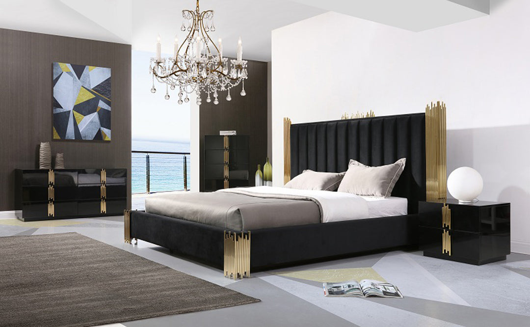 Eastern King Token Modern Black & Gold Bedroom Set