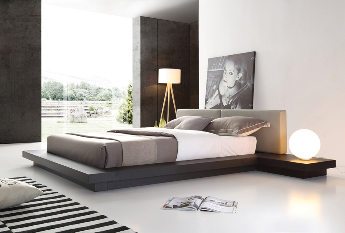 Queen Modrest Opal Modern Wenge  and  Grey Platform Bed
