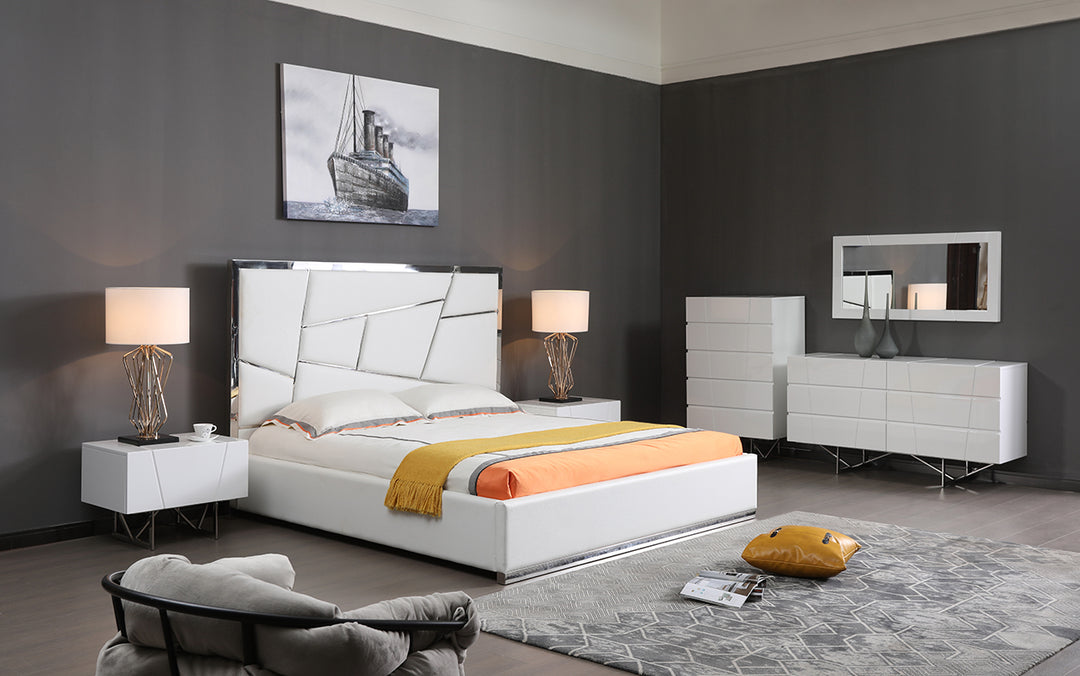 Queen Modrest Chrysler Modern White Bonded Leather Bed