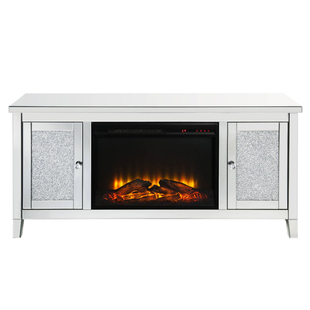 Noralie - 59" X 16" TV Stand With Fireplace - Mirrored & Faux Diamonds