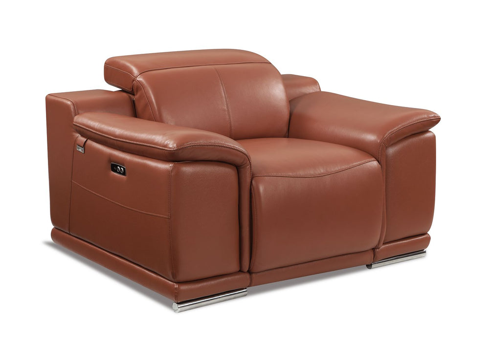 DivanItalia 9762 Top Grain Italian Leather Power Reclining Chair with Adjustable Headrests - Camel