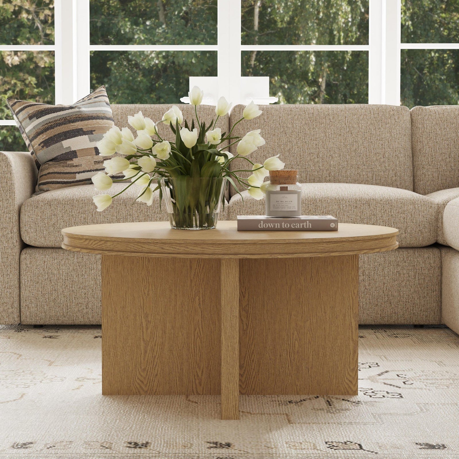 Waterfall  Round Coffee Table  Light Brown