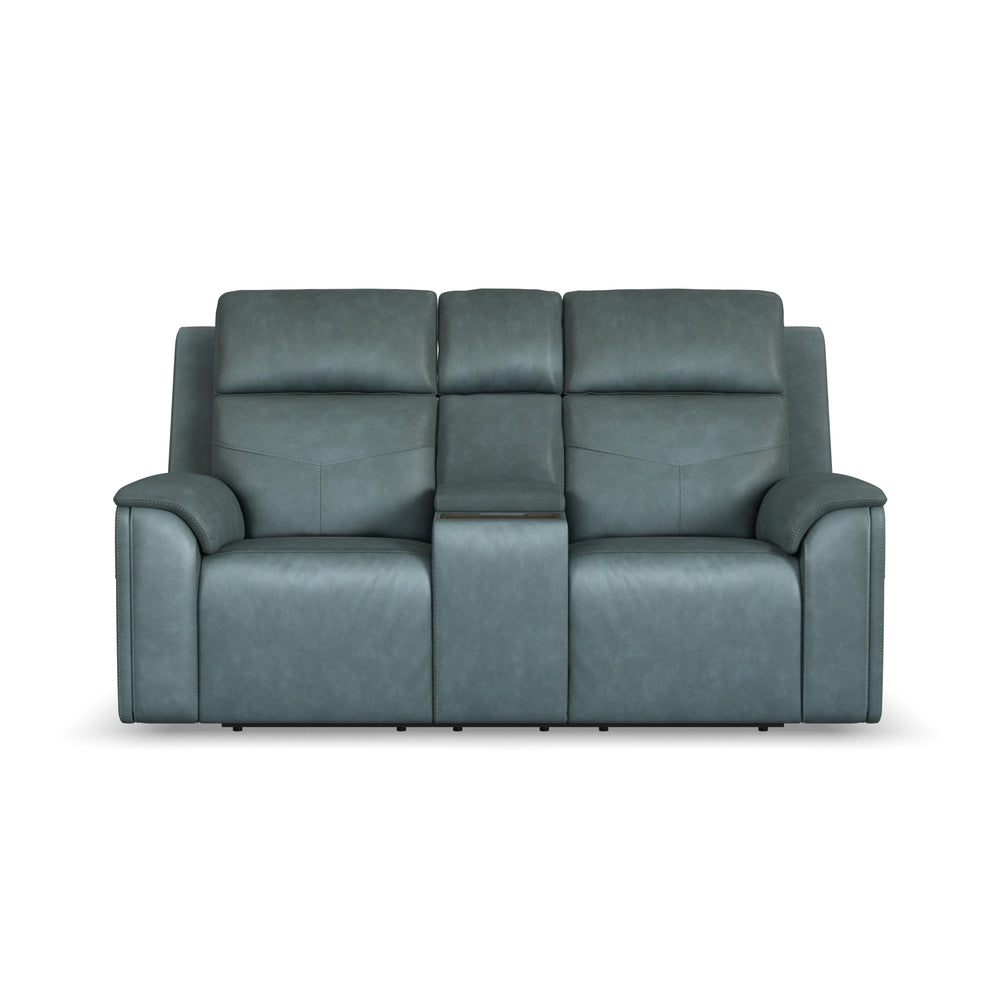 Vernon Fabric Power Reclining Loveseat with Console, Power Headrests, Lumbar, Heat & Massage in Admiral