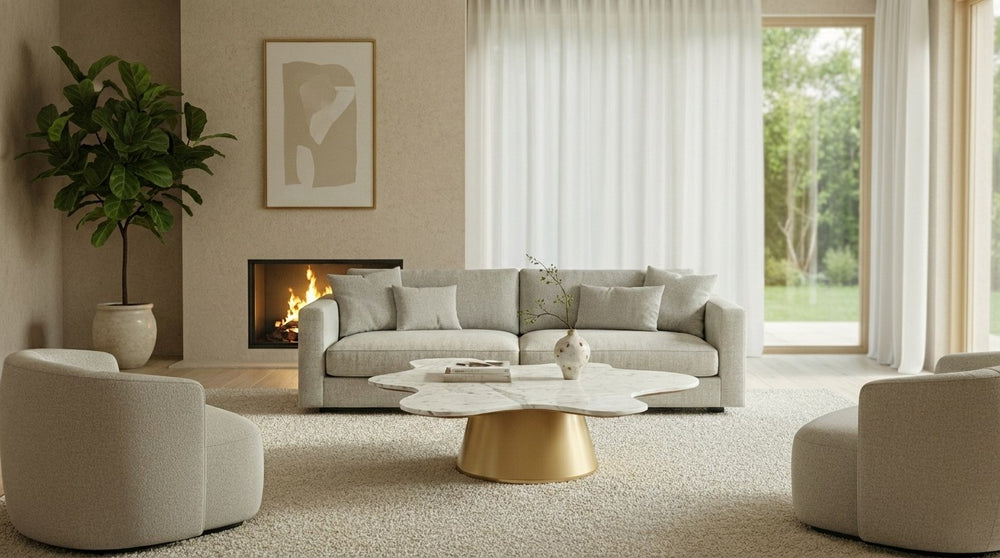Gabbro Low - Glam White Marble and Gold Coffee Table
