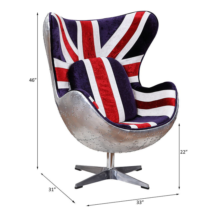 Brancaster - British Flag Accent Chair With Swivel - Pattern Fabric & Aluminum