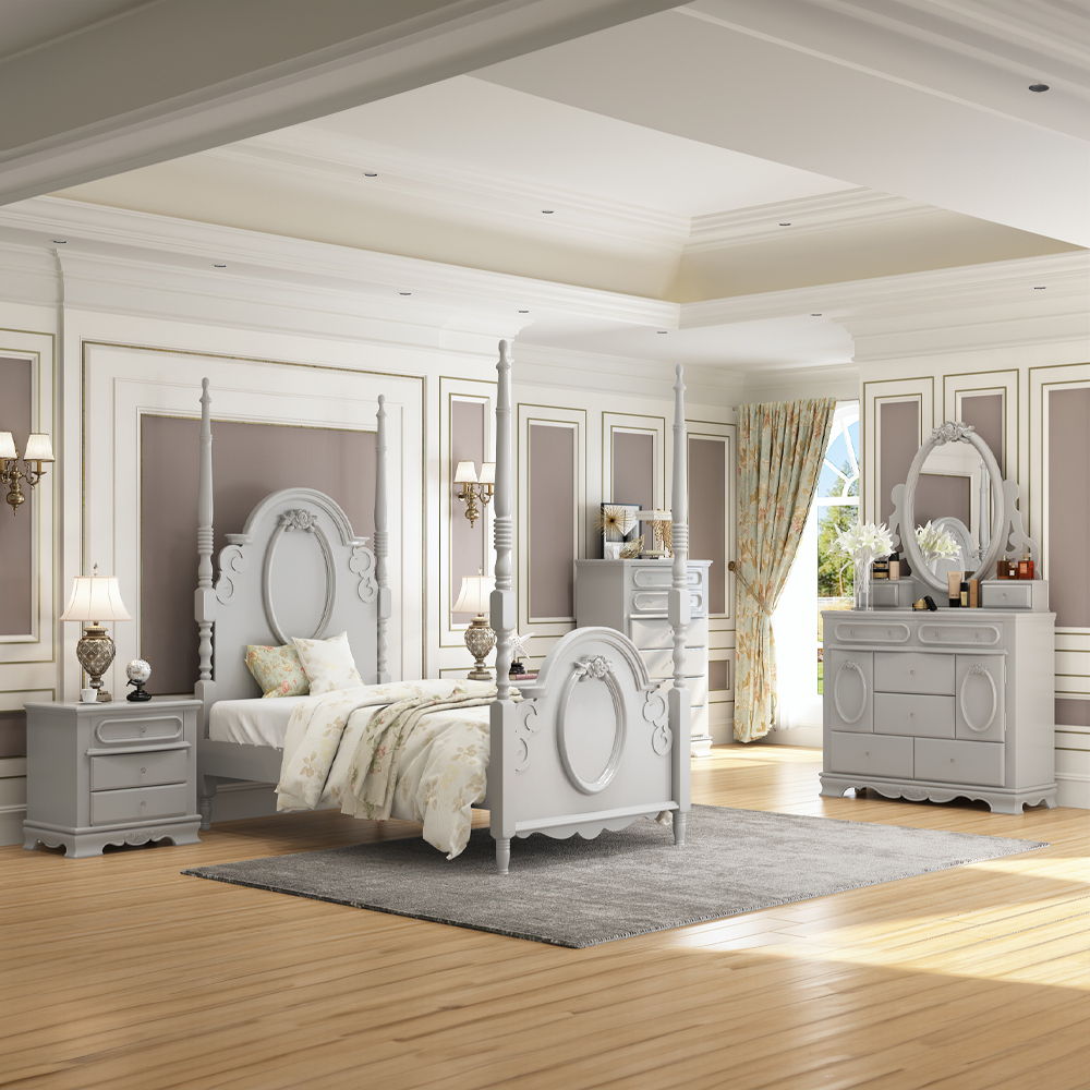 Flora - Twin Bed With Poster - Gray