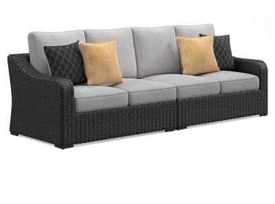 Beachcroft 2 - Piece Outdoor Loveseat with Cushion - Black Loveseat modern furniture Contempo Furniture