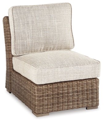Beachcroft Outdoor Armless Chair with Cushion - Beige | Ashley Furniture