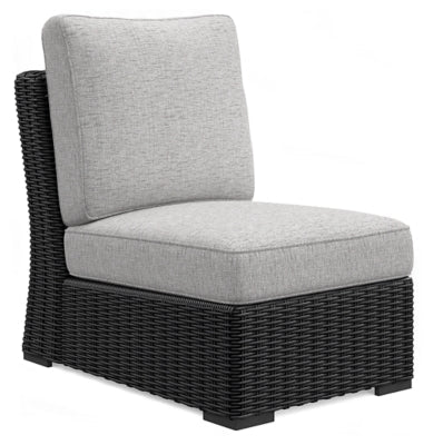 Beachcroft Outdoor Armless Chair with Cushion - Black Chair modern furniture Contempo Furniture