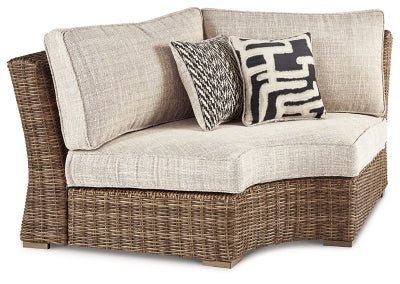 Beachcroft Outdoor Curved Corner Chair with Cushion - Beige Armless Chair modern furniture Contempo Furniture