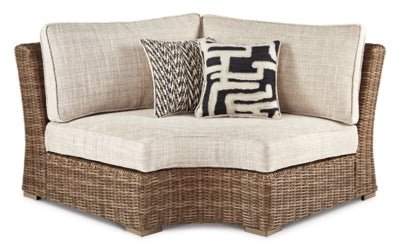 Beachcroft Outdoor Curved Corner Chair with Cushion - Beige Armless Chair modern furniture Contempo Furniture
