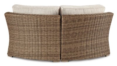 Beachcroft Outdoor Curved Corner Chair with Cushion - Beige Armless Chair modern furniture Contempo Furniture