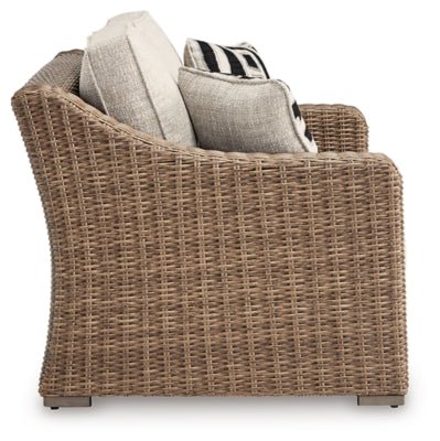 Beachcroft Outdoor Loveseat with Cushion - Beige Loveseat modern furniture Contempo Furniture