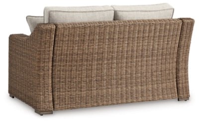Beachcroft Outdoor Loveseat with Cushion - Beige Loveseat modern furniture Contempo Furniture