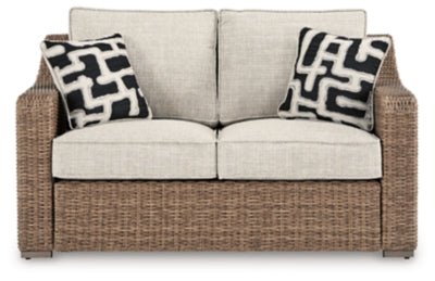 Beachcroft Outdoor Loveseat with Cushion - Beige Loveseat modern furniture Contempo Furniture