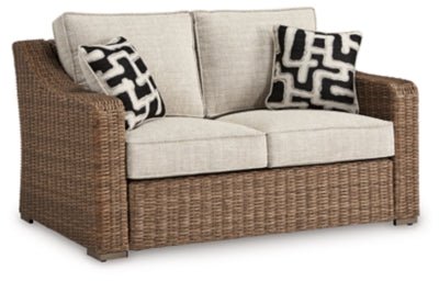 Beachcroft Outdoor Loveseat with Cushion - Beige Loveseat modern furniture Contempo Furniture