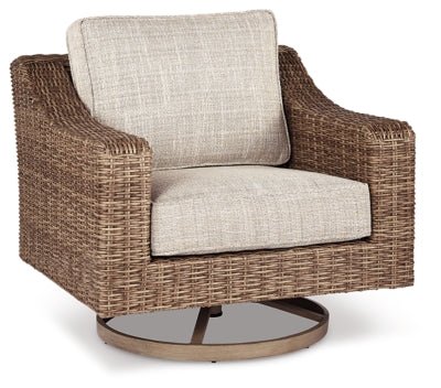 Beachcroft Outdoor Swivel Lounge with Cushion - Beige Swivel Chair modern furniture Contempo Furniture
