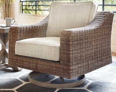 Beachcroft Outdoor Swivel Lounge with Cushion - Beige Swivel Chair modern furniture Contempo Furniture