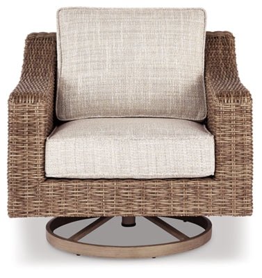 Beachcroft Outdoor Swivel Lounge with Cushion - Beige Swivel Chair modern furniture Contempo Furniture