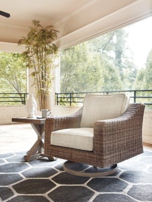 Beachcroft Outdoor Swivel Lounge with Cushion - Beige Swivel Chair modern furniture Contempo Furniture