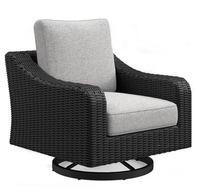 Beachcroft Outdoor Swivel Lounge with Cushion - Black Swivel Chair modern furniture Contempo Furniture