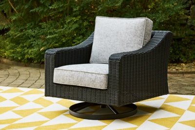 Beachcroft Outdoor Swivel Lounge with Cushion - Black Swivel Chair modern furniture Contempo Furniture