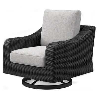 Beachcroft Outdoor Swivel Lounge with Cushion - Black Swivel Chair modern furniture Contempo Furniture