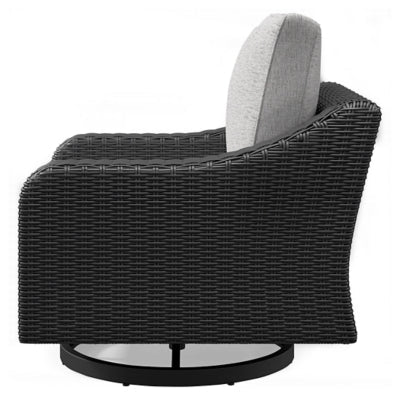 Beachcroft Outdoor Swivel Lounge with Cushion - Black Swivel Chair modern furniture Contempo Furniture