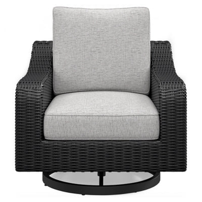Beachcroft Outdoor Swivel Lounge with Cushion - Black Swivel Chair modern furniture Contempo Furniture