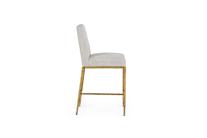 Beasley - Modern Off-White Linen + Brass Counter Chair
