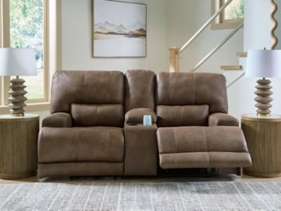 Beckley Place Power Reclining Loveseat with Console - Dark Brown Reclining Loveseat modern furniture Contempo Furniture