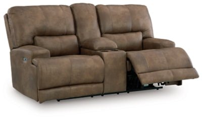 Beckley Place Power Reclining Loveseat with Console - Dark Brown Reclining Loveseat modern furniture Contempo Furniture
