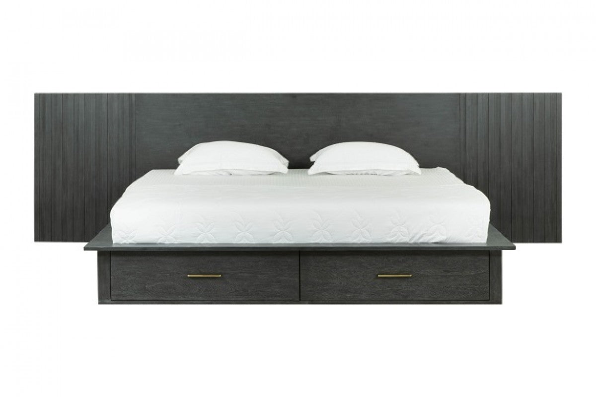 Manchester- Contemporary Platform Dark Grey Bed with Drawers
