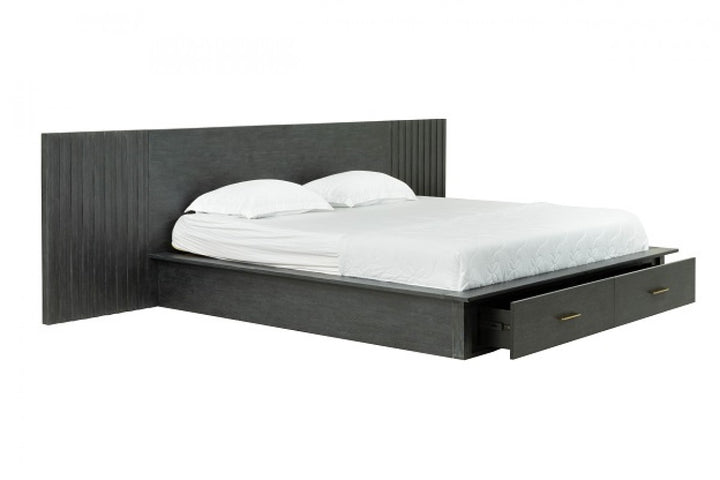 Manchester Contemporary Platform Dark Grey Bed with Drawers