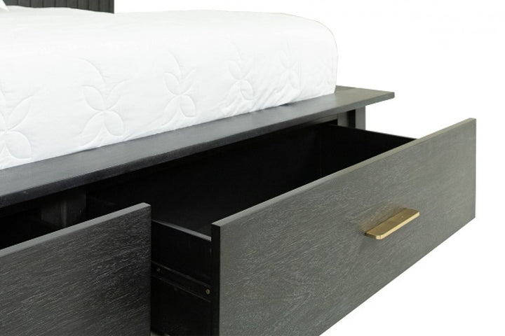Manchester- Contemporary Platform Dark Grey Bed with Two Nightstands
