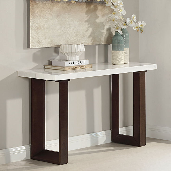 Edwyn - Sofa Table With Marble Top - White Natural Marble Top & Brown