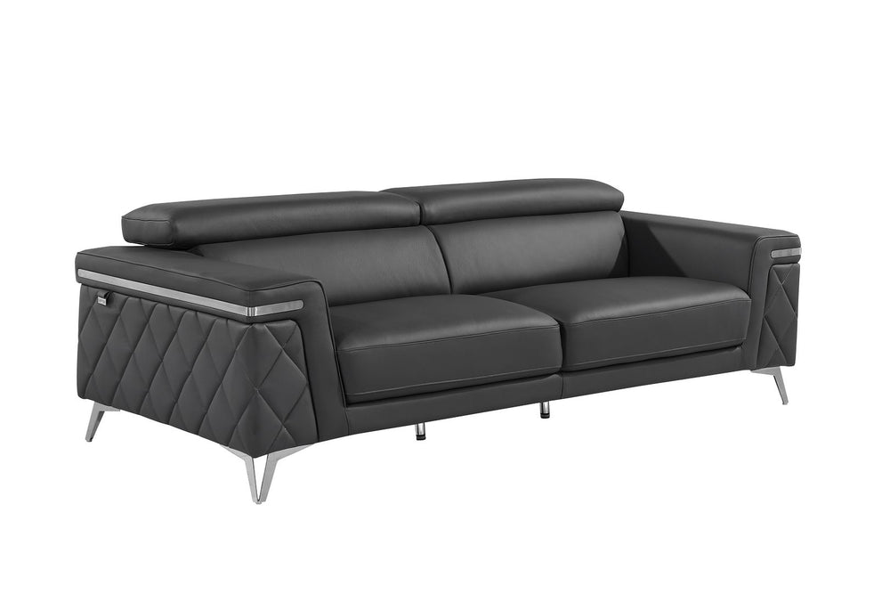 DivanItalia 1140 Sofa with Adjustable Headrest in Top-Grain Italian Leather - Dark Gray